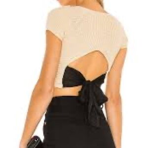 Lovers and Friends Open-Back Tie Crop Top in Cream and Black